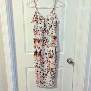 Women's Size Small Pink & White Body-Con Floral Print Dress